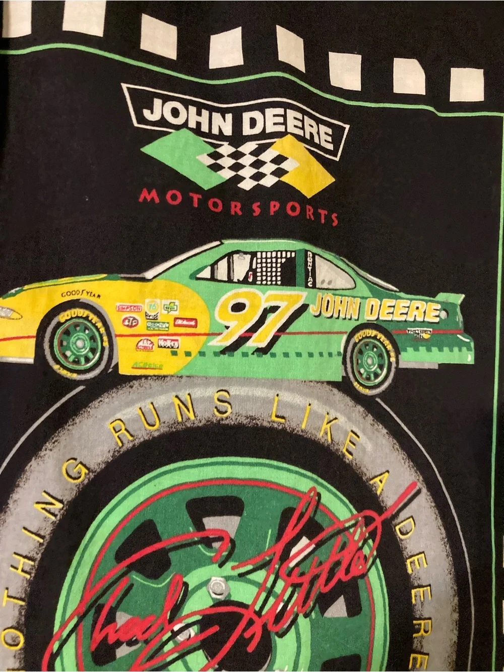 John Deere Black Green Yellow Racing Pillow Panel Vintage Pillowcase